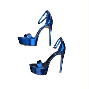 Schutz Blue Metallic Platform Open Toe Heels Size 8